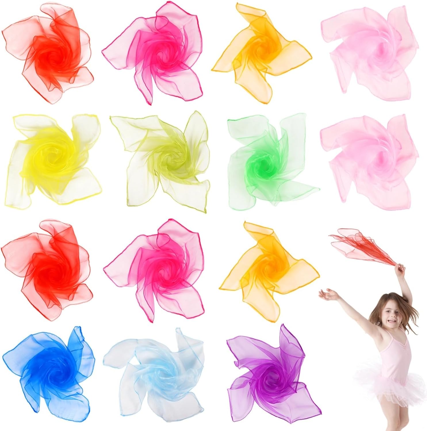 Music Dance Performance Props, 23.6×23.6 Colored Juggling Dancing Scarves, 10 Colors Polyester Square Dance Scarves, 100 Pcs for S & Little Ones