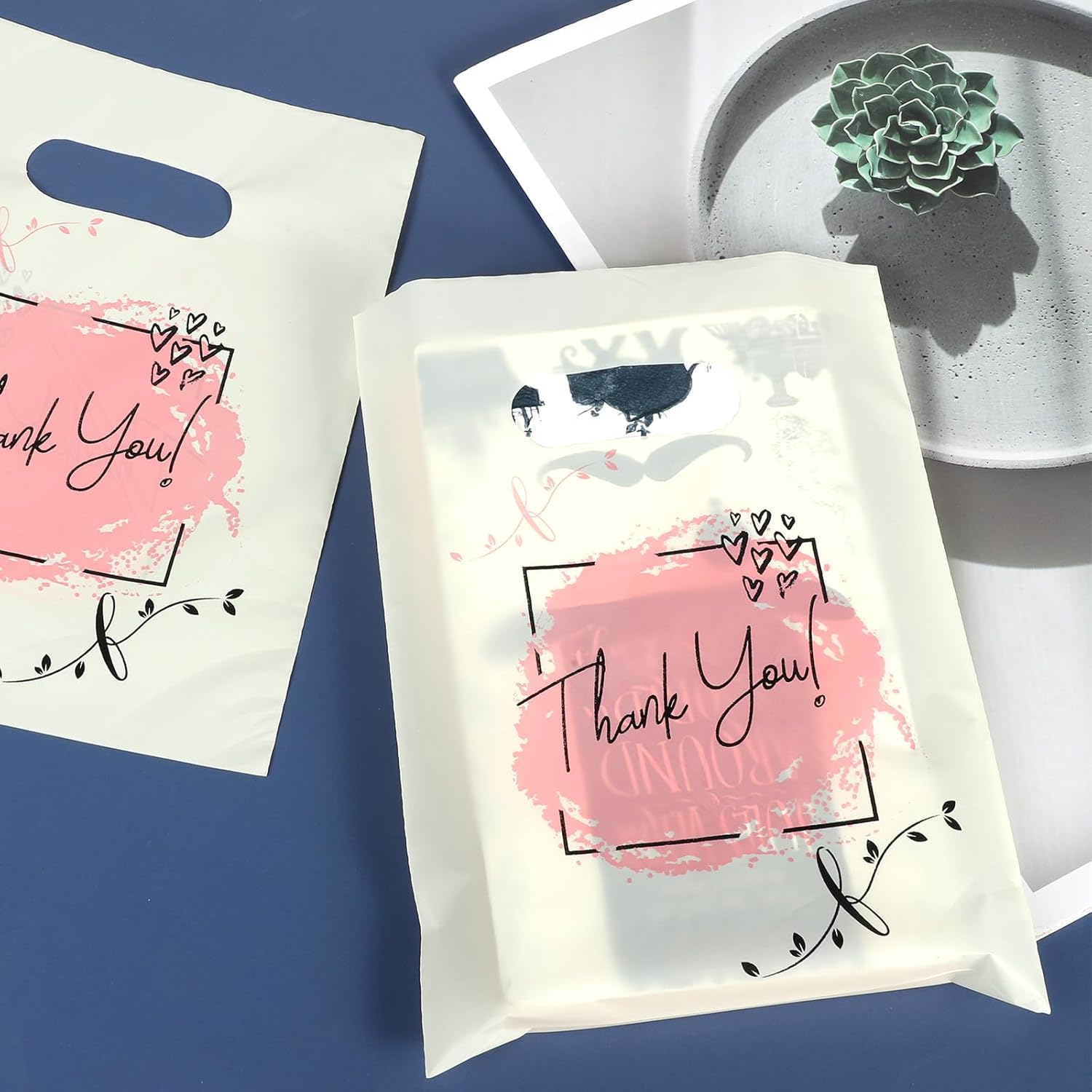 100PCS Thank You Plastic Shopping Bag with Handle Pink Thank You Bags Party Gift Bag Candy Bags for Retail Small Business Boutique, Retail, Gift, Clothes, Party Favors - Image 3