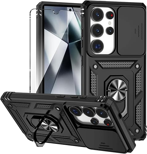 KEYUJIE for Galaxy S25 Ultra Case with Slide Camera Cover HD Screen Protector [M