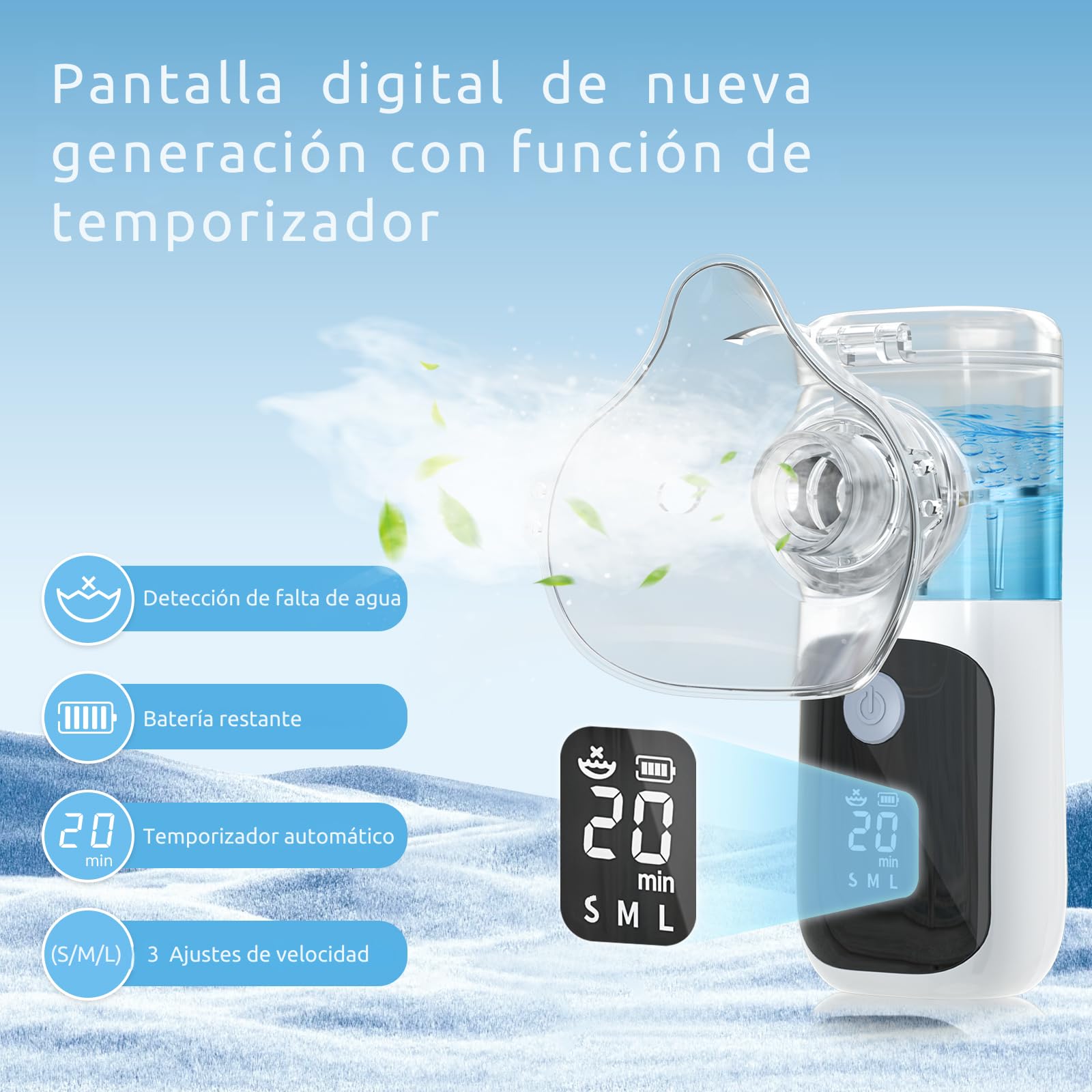 Nebulizador Portatil con tres modos de nebulización y pantalla led, Nebulizador Bebe Silencioso Recargable, Inhalador Nasal Adultos y Uso Pediátrico Compacto para Casa, Viaje y Uso Diario
