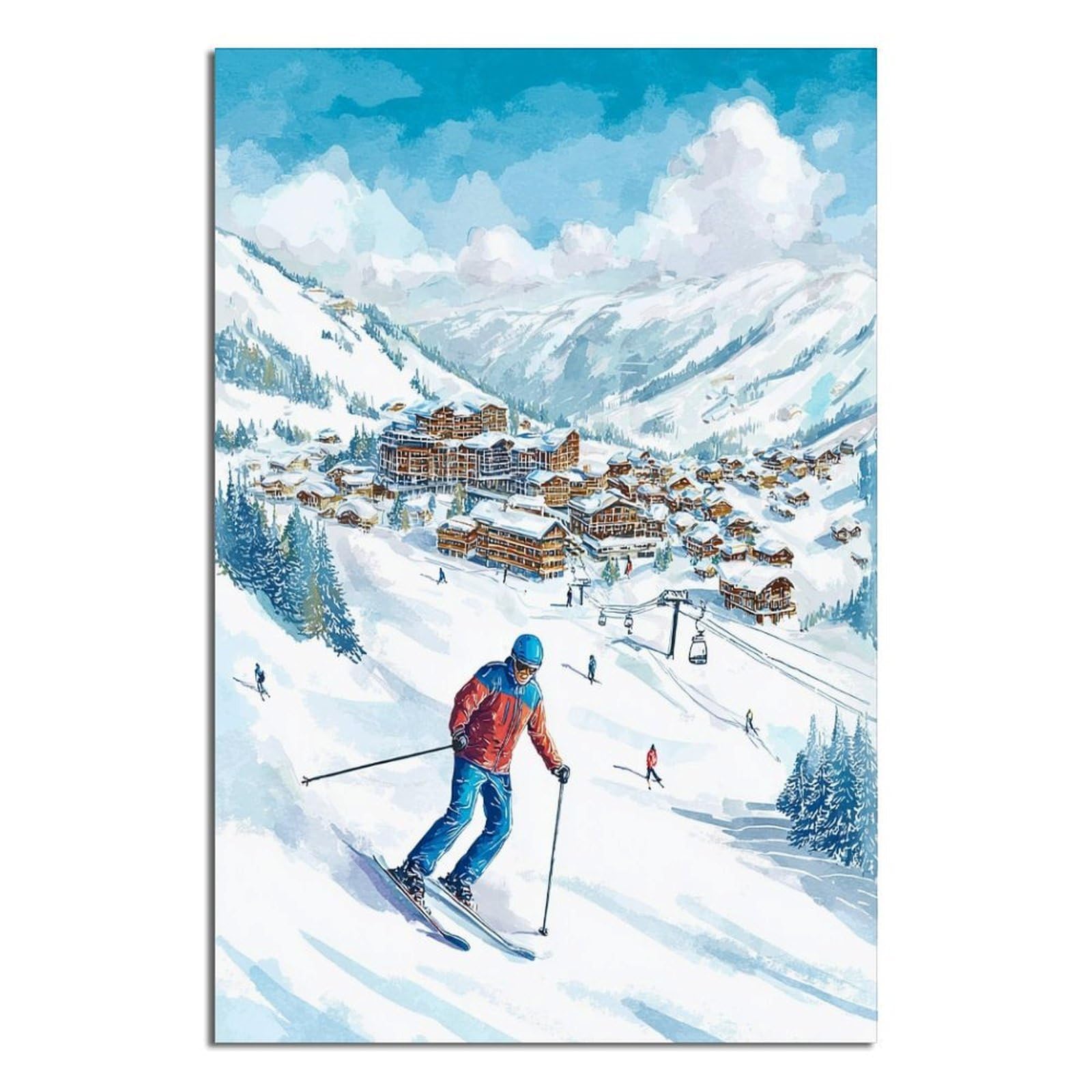 Ischgl Austria Ski Posters 24x36inch(60x90cm) Vintage Watercolor Canvas Art