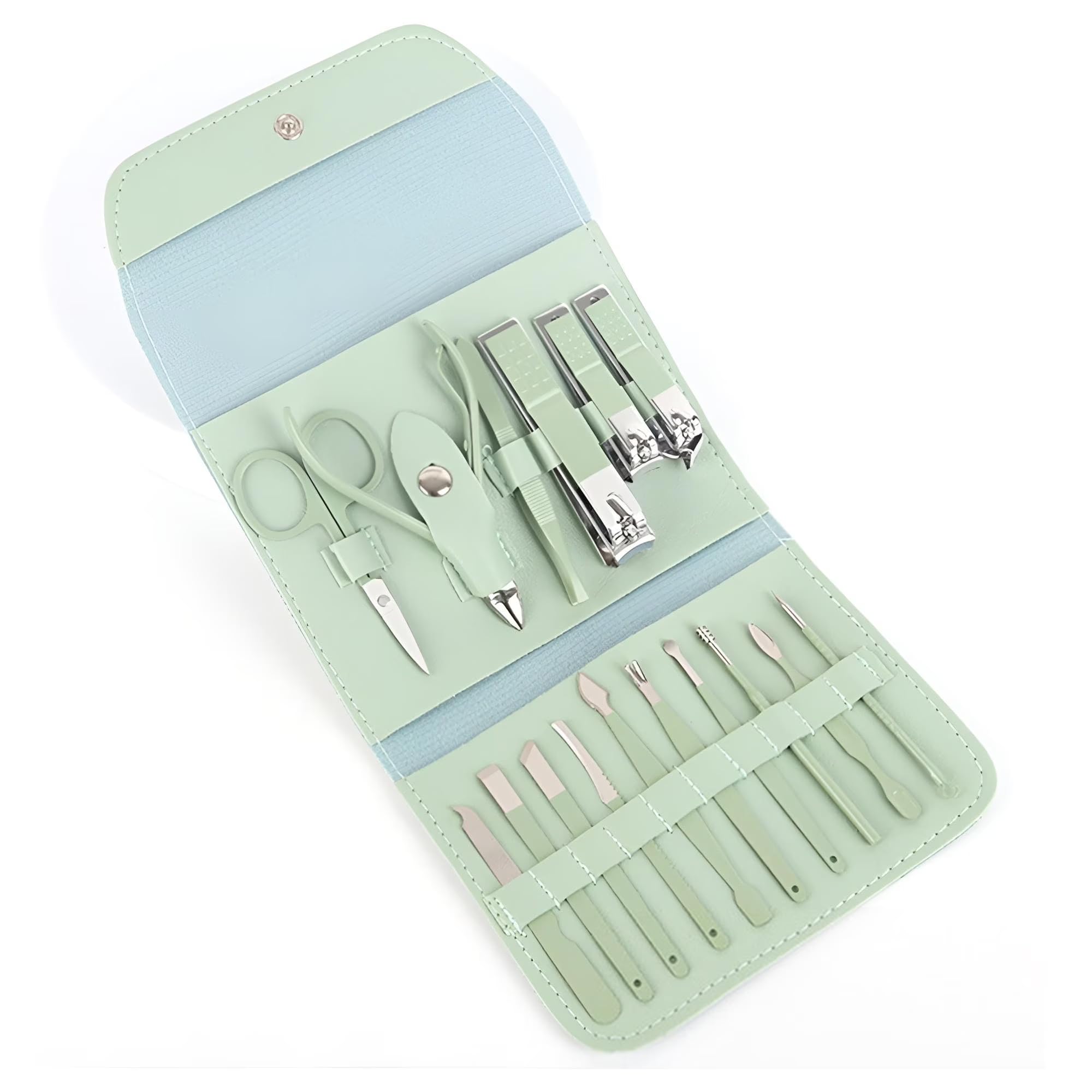 GKN Luxury Stainless Steel Manicure & Pedicure Grooming Kit For Women With Nail Cutter | Nail Care Kit For Women | Manicure Pedicure Kit For Women (16 in 1 (Green))