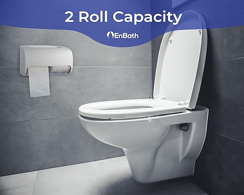 Miniatura 2 de Dispensador de papel higiénico comercial para montaje en pared, soporte de papel higiénico con bloqueo doble (2 rollos) (blanco) compacto, dos