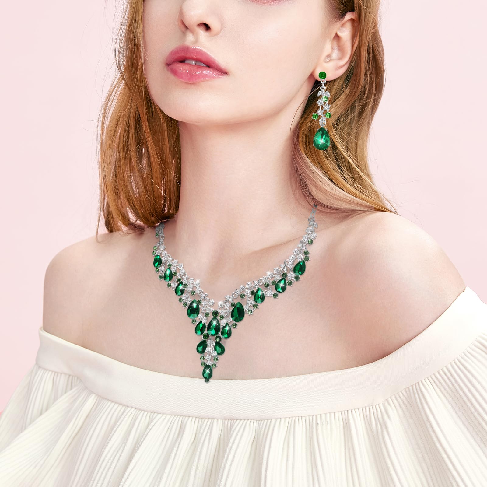 Teardrop Cluster - Set di 2 gioielli da donna, con cristalli e orecchini di strass, per matrimoni, balli