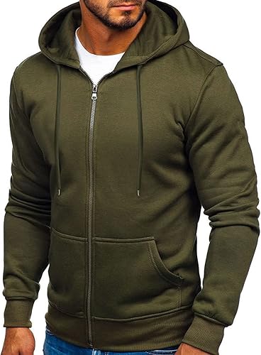 Miniatura 2 de Sudaderas casuales con capucha para hombre, con cremallera completa, para gimnasio, deportes, correr, bolsillos con cremallera, cuello alto, manga