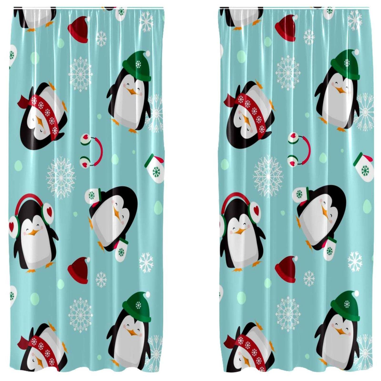 Cortinas con pingüinos navideños de 139,7 x 213,4 cm para ventanas de salón