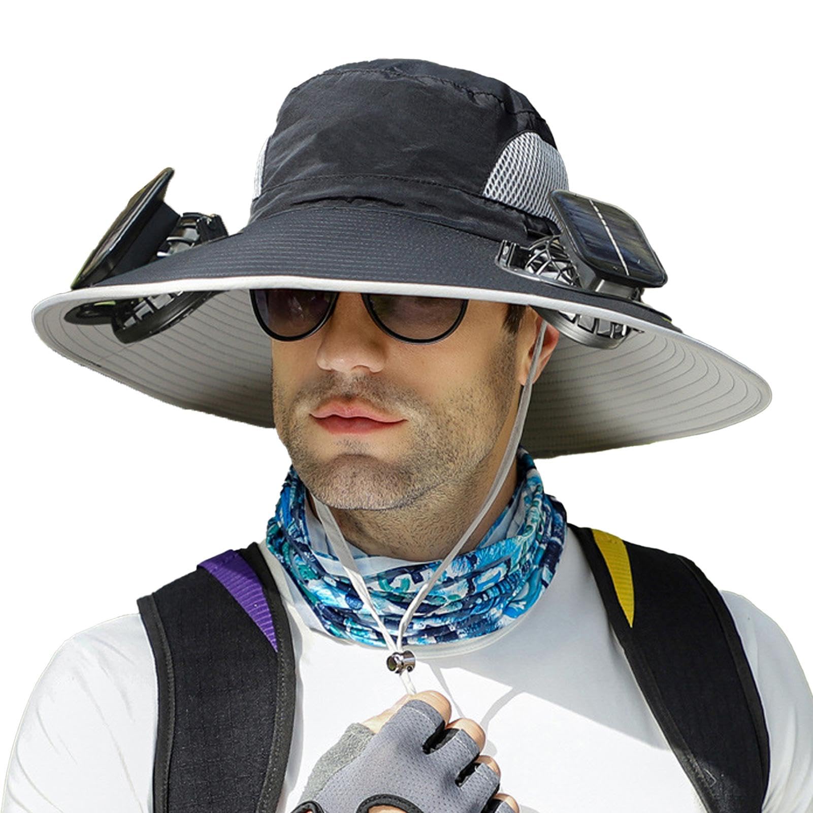 Cappello da Sole con Ventilatore | Cappello da Ventilatore Solare | Cappello A Ventaglio Solare A Tesa Larga | Ricarica Solare E USB | Protezione UV Estiva | per attività All'aperto