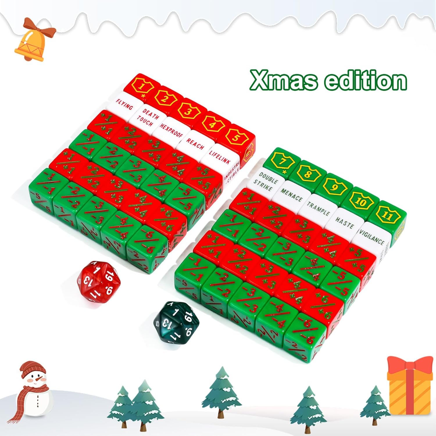 SIXPOINTS Christmas Theme MTG Dice Set, 62Pcs MTG Dice Keyword Counters Life 1/+1 Counters Buff Tokens & D20 Dice Compatible with Magic The Gathering, TCG, Card Games Accessories,Xmas Gift