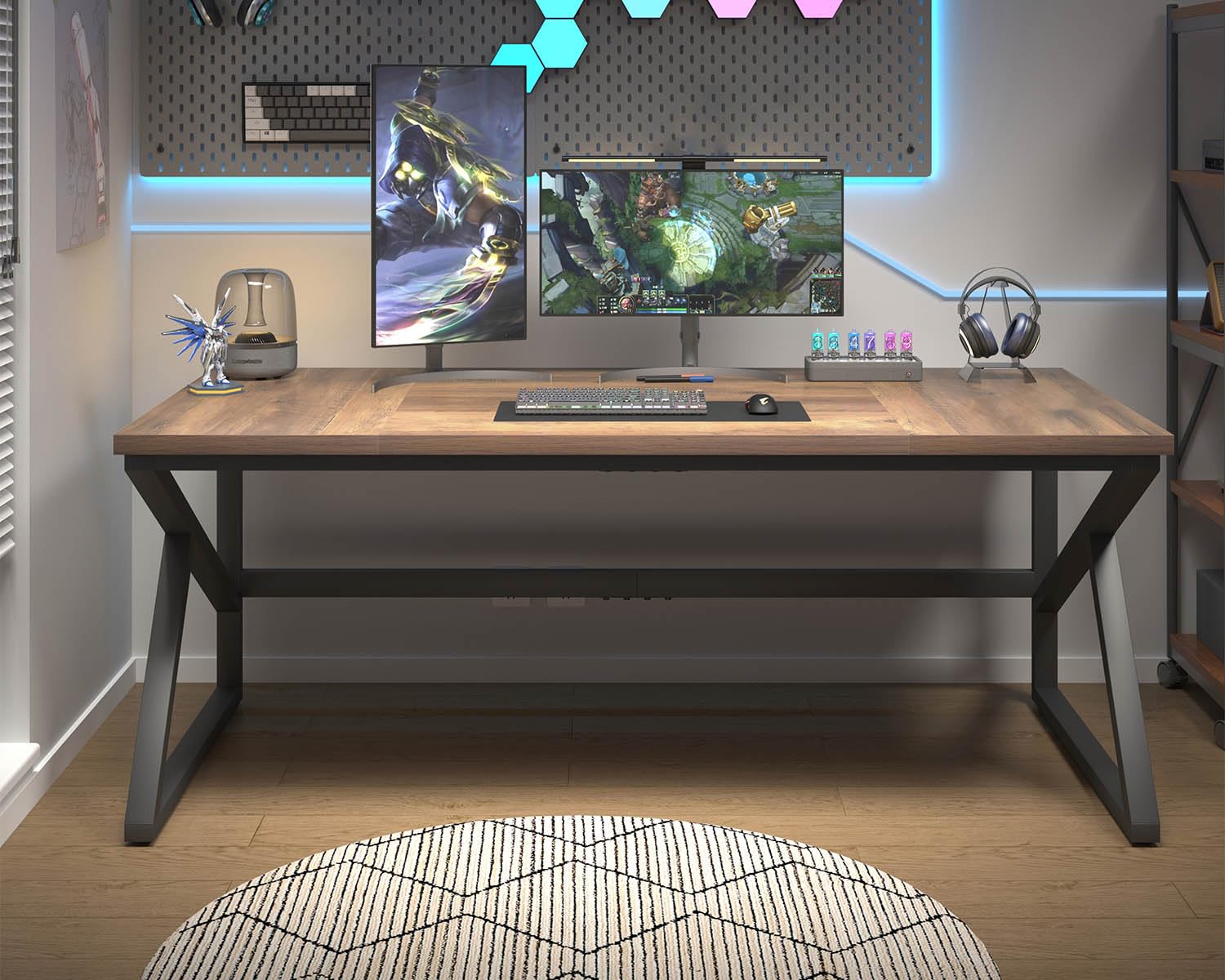 HSH Schreibtisch 180 cm Langer Computertisch Tisch Großer Homeoffice PC Tish Für 2 Personen Industriell Holz und Metall Executive Arbeit Schreib Studien Gaming Tisch Schreibtische Rustikale Eiche