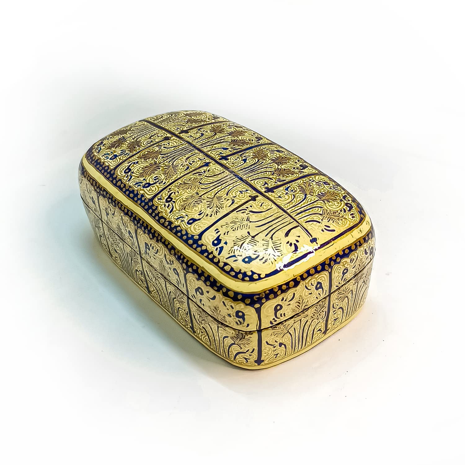 Kazash HANDICRAFTS PAPER MACHE JEWELRY BOX (CREAM-BLUE-FLORAL)