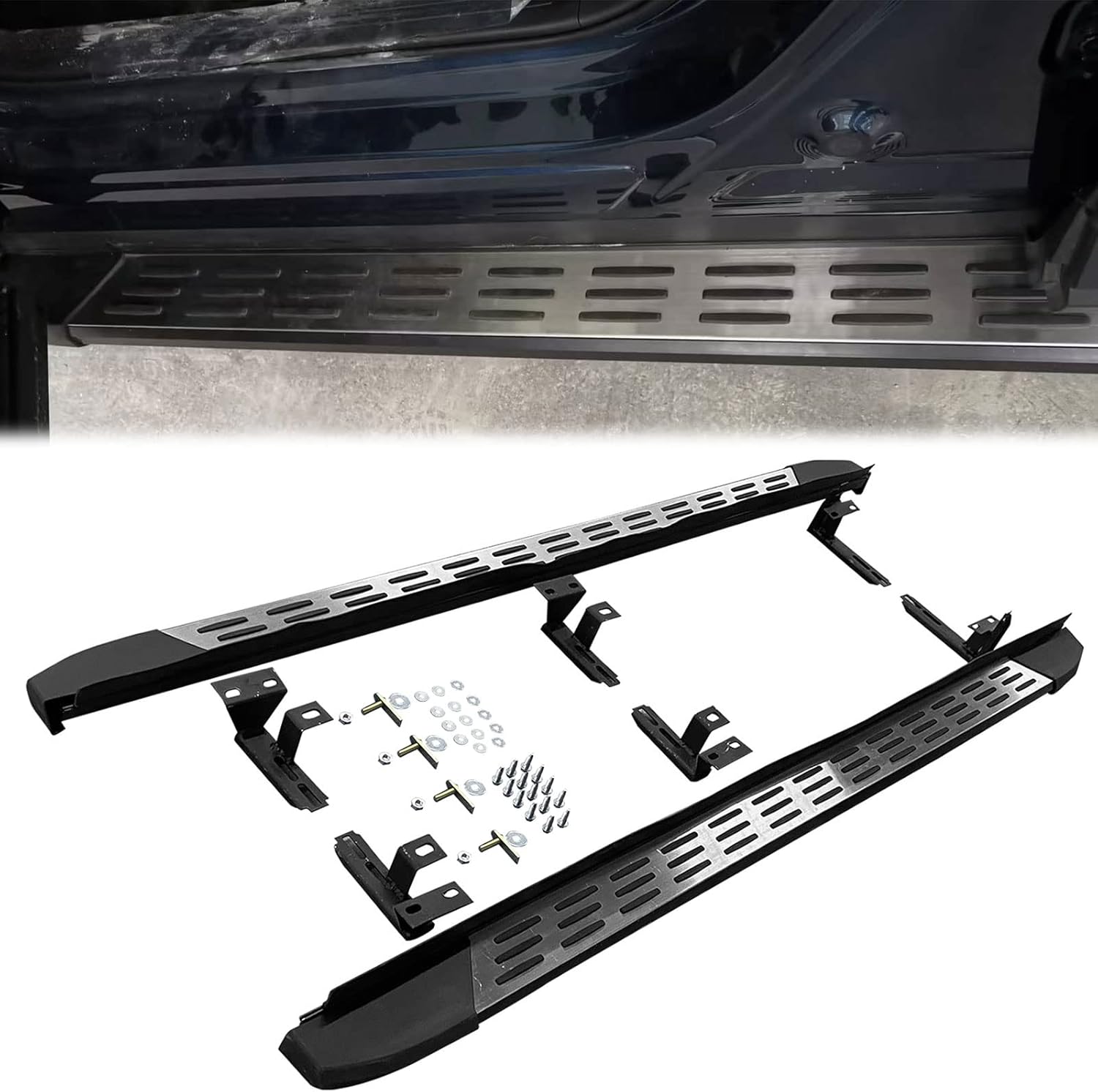 FREEMOTOR802 Running Boards Fits 2023-2026 Honda CR-V 6th Gen, V1 Style Black & Silver Aluminum Side Steps Nerf Bars Side Rails 2PCS Pair