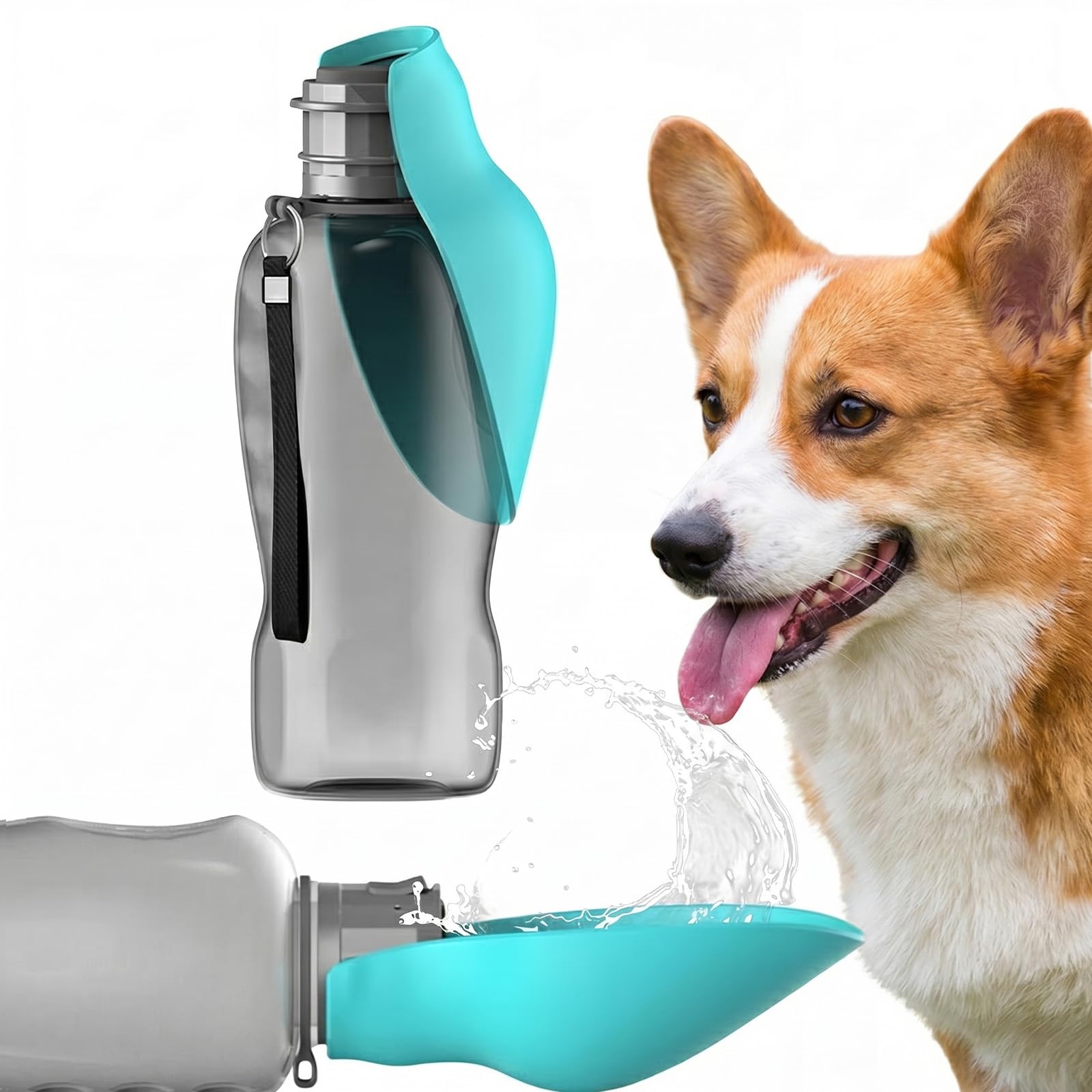Bebedero Portátil para Perros 800 ml–Sin BPA, Botella De Agua con Cuenco Integrado para Paseos, Senderismo, Camping, Montañismo o Viajes