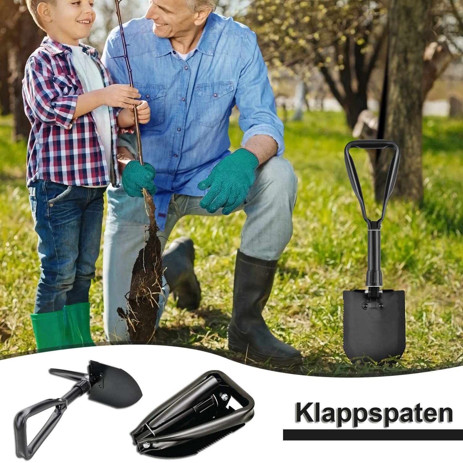 Pala Plegable, Negra pala de Camping Multifuncional, Pala Plegable Desmontable con Bolsa de Transporte