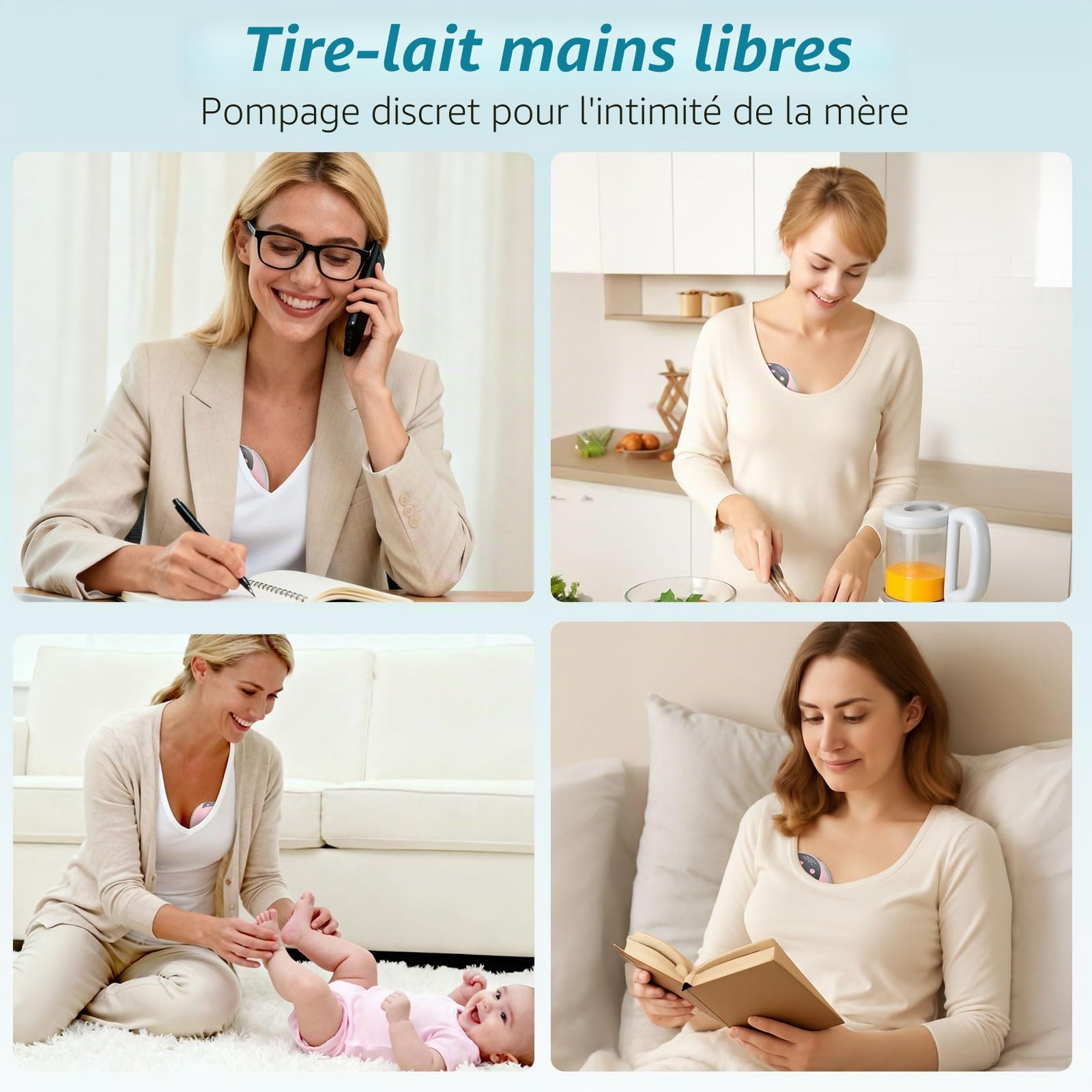 Tire-Lait Électrique Mains Libres, 210 ml, 4 Modes, Rose, 1 Pièce