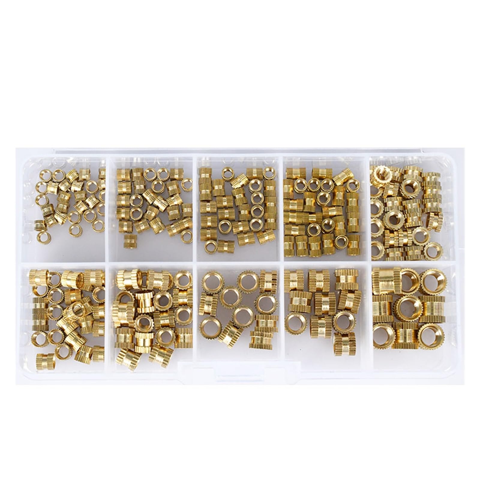 dado (componente femminile di dado e bullone) Set di kit di dadi zigrinati a doppio passaggio in ottone con inserti in rame M2 M2.5 M3 M4 M5 M6 Set di kit assortimento di dadi di fissaggio incorporati