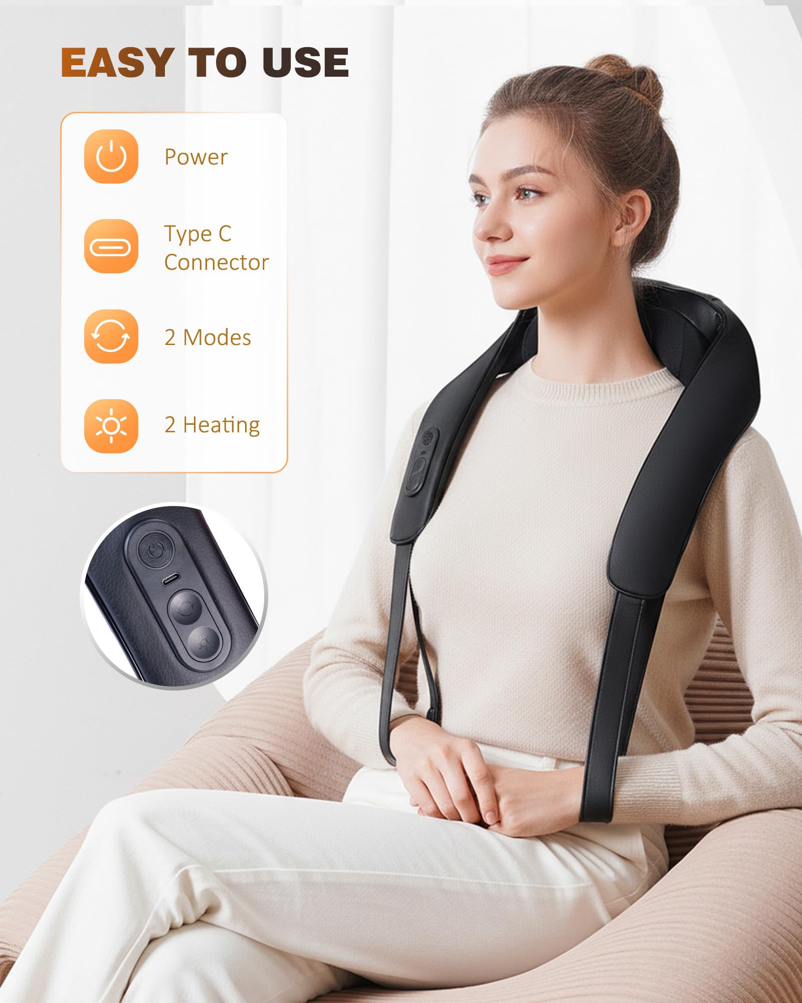 Massaggiatore collo spalle con calore, senza fili, riscaldamento grafene, massaggio Shiatsu 4D impastamento profondo per alleviare dolore a spalle, schiena e gambe, nero intenso
