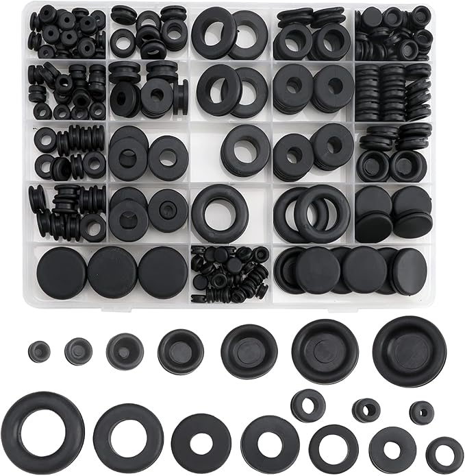 SmartMaster Rubber Grommets Kit 200 Pcs, 18 Sizes Black Rubber Grommets