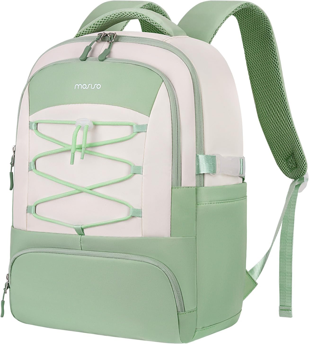 MOSISO Laptop Backpack for Women Men, 15.6 inch Lightweight Computer Bookbag Carry on Daypack, Travel Hiking Backpack Personal Item Bag for Commute Weekender College Work Business, Green&Beige
