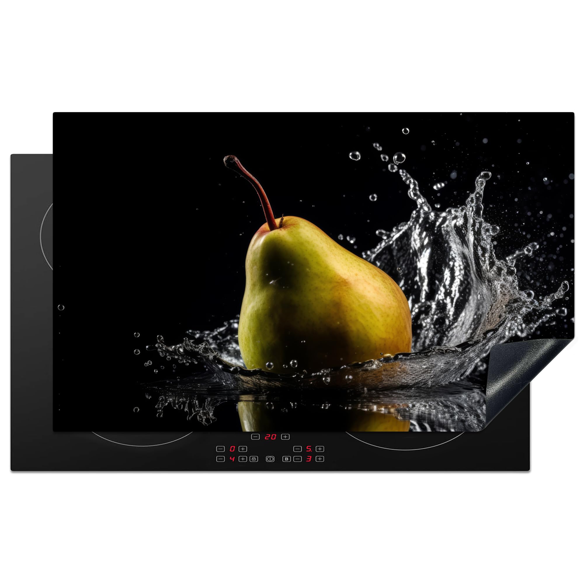 KitchenYeah© Induction Hob Protector Mat 20.3"x32.7" / 83x51.5 cm Cooker Top Protectors Cover Ceramic Covers Electric Hobs Vinyl Pear - Fruit - Water - Black
