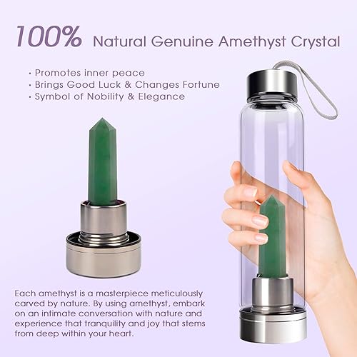 Vista 99 de ChezMax Botella de agua de cristal con centro de cristal natural A - Cristal rosa