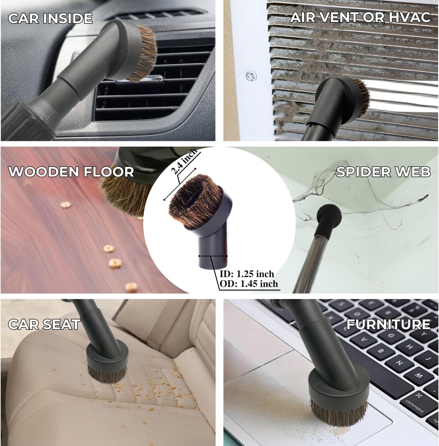 Replacement Vacuum Attachments & Brushes plus Universal Adapter Kit Compatible with Shop Vacs 2-1/4'' 1-7/8'' 1-3/8'' 1-1/4 Inch- Flexible Vacuum Crevice Attachment Tool for Shop Vac Accessories thumbnail