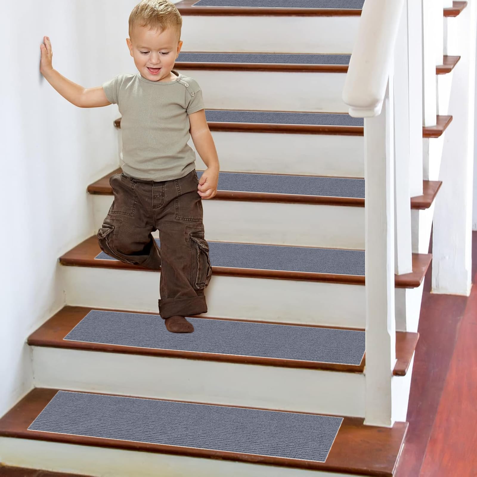 Juego de 5 alfombrillas antideslizantes para escaleras, 34 x 48 cm, TPE, reutilizables y cortables, aptas para niños, para escalones seguros, ideal para el hogar y los niños.