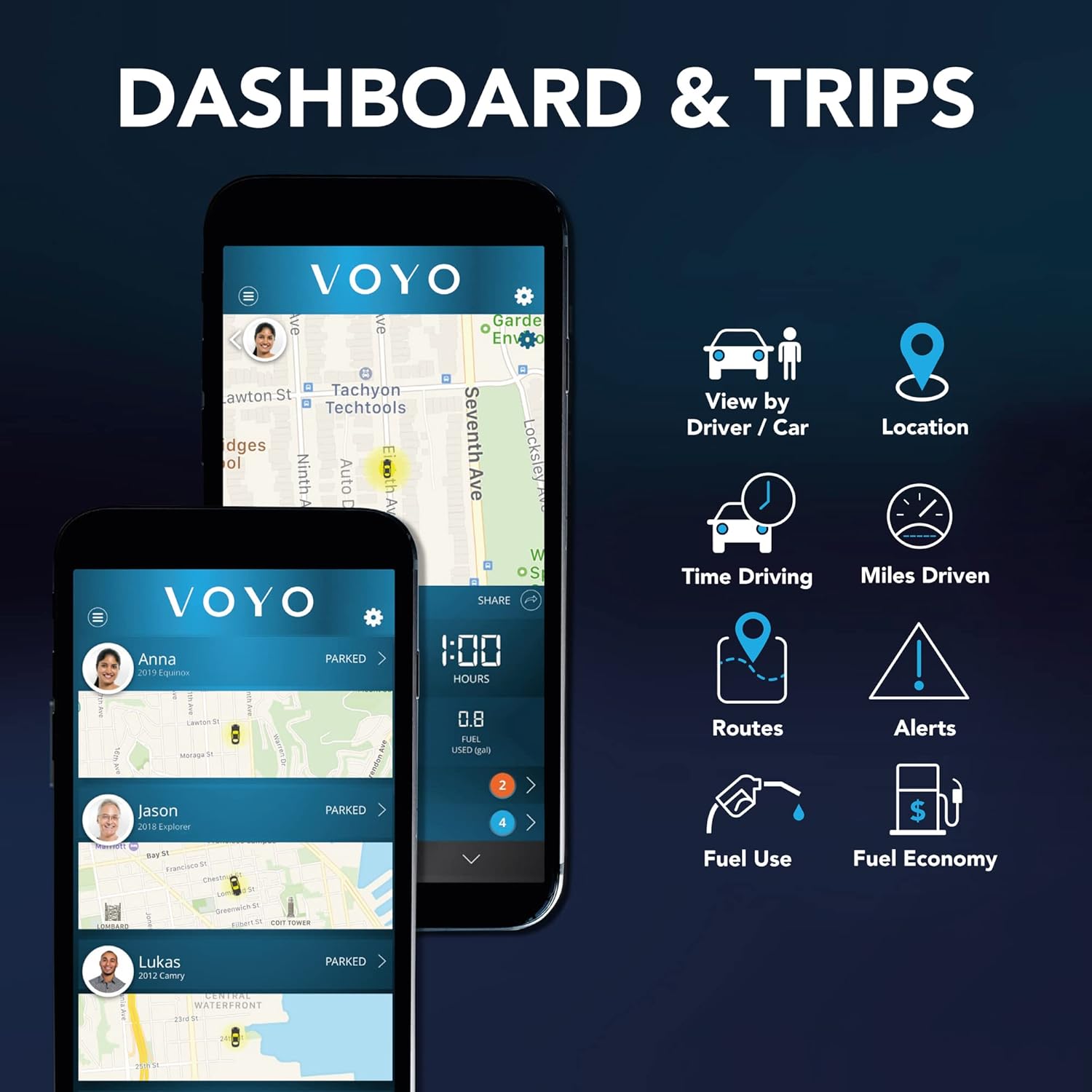 OBD-II Scanner & Car Tracker | Advanced Diagnostic Code Reader | VOYOLink Repair Shop Integration | Multiple Vehicle Journey Tracking | Safety & Recall Alerts | No Monthly Fees