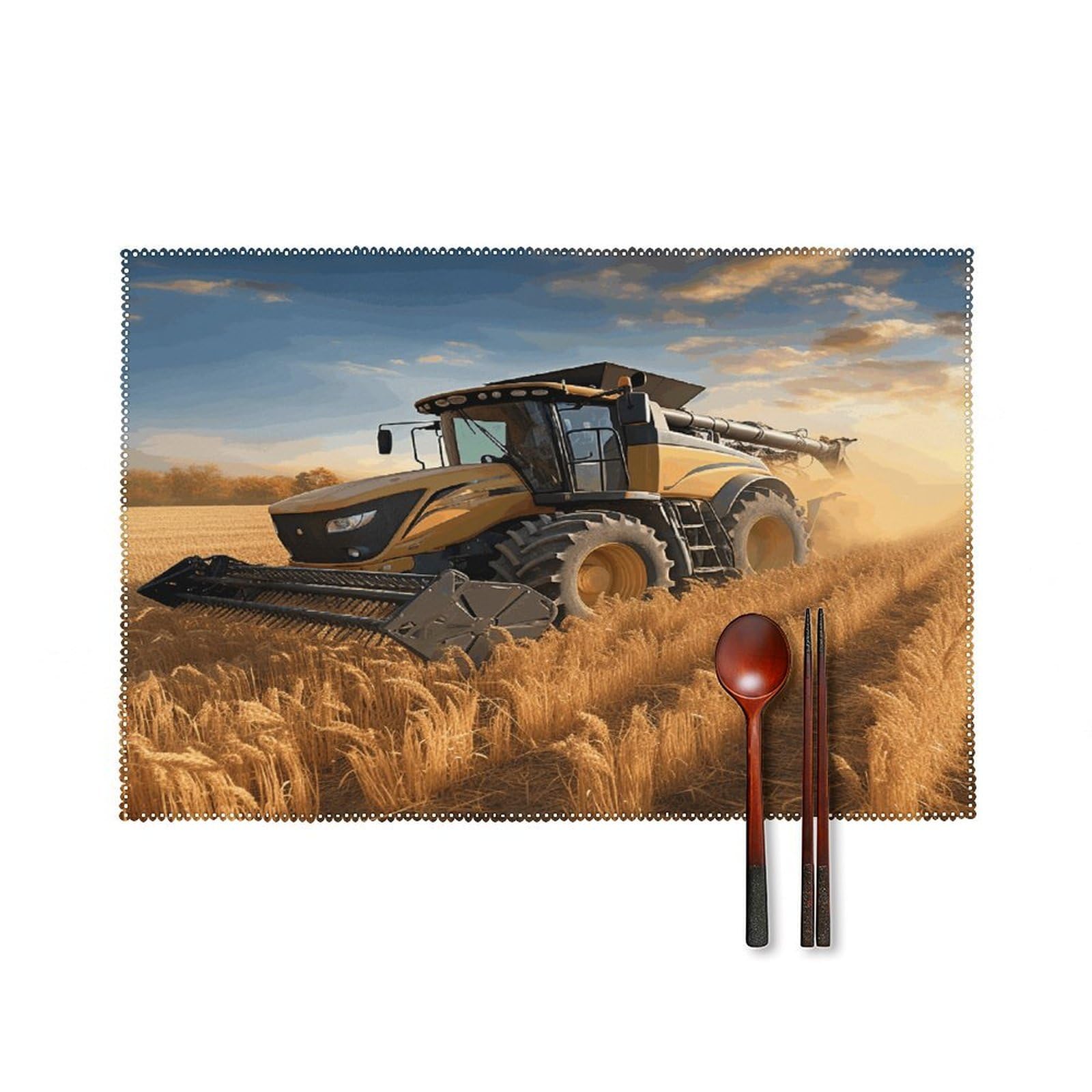 Farm Tractor Harvest Placemats Set of 4 Non-Slip Heat Resistant Table Mats Canvas Washable Cloth Place Mats Easy to Clean Premium Placemat for Kitchen Dining Table Decoration
