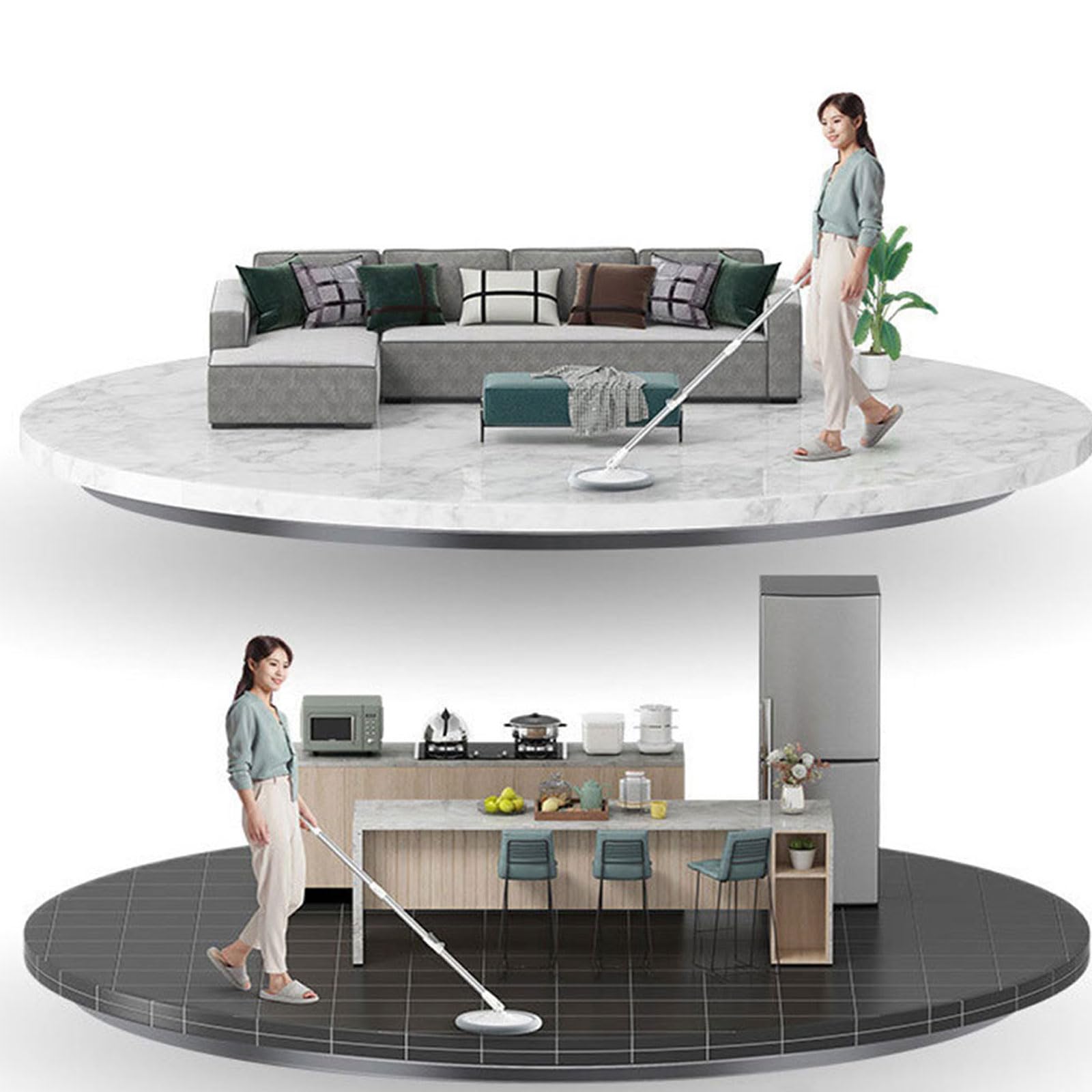 Trapeador Giratorio autolavado, Cubo para fregona con escurridor, Juego de Cubo para fregona, fregona giratoria de Limpieza Ajustable giratoria de 360°, para Limpieza de Suelos,2 Pieces