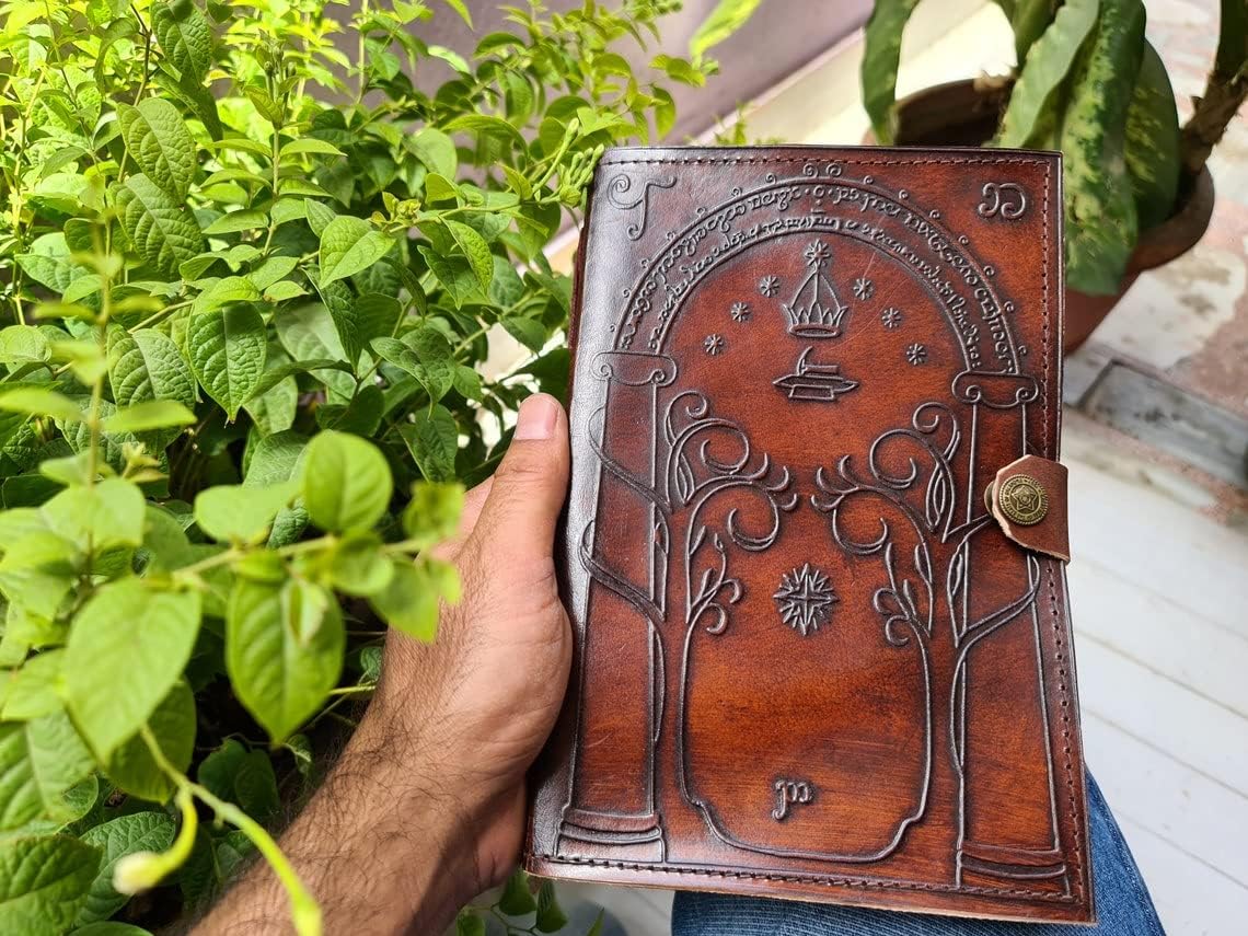 Brown Leather Journal, Doors of Durin, Tolkien Lord of the Ring Embossed Journal, Book of Shadows Notebook