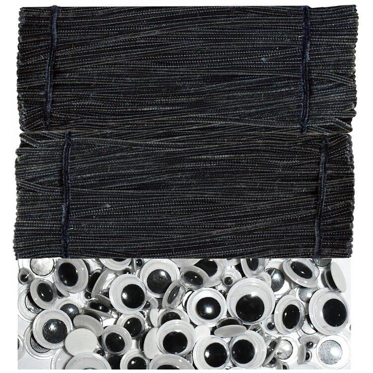 Black Pipe Cleaners with Wiggle Eyes (300 Pack) Chenille Stems for DIY Art Craft Decorations Creative (0.24 x 12 Inch) 1