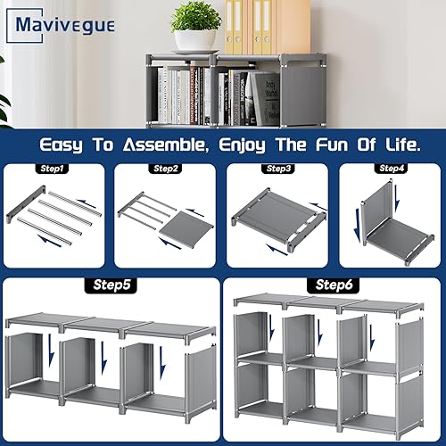 Miniatura 55 de Mavivegue Estante para libros, organizador de almacenamiento de 9 cubos, estantería de bricolaje, estantería de cubo de metal, estuche alto para