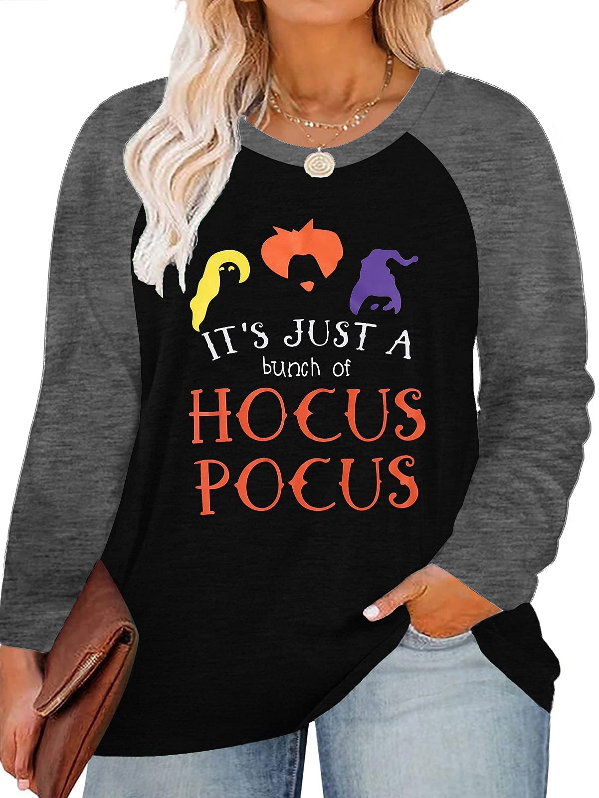 JINTINGPlus Size Funny Halloween Shirts for Women Halloween Raglan Baseball Tee Shirt Top Plus Size