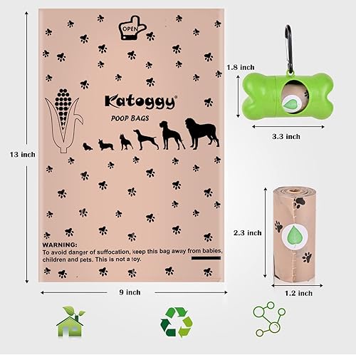 Miniatura 3 de Katoggy Bolsas para excrementos de perro, 8 rollos, 120 unidades, 9 x 13 pulgadas con dispensador, extra gruesas, a prueba de fugas, bolsas