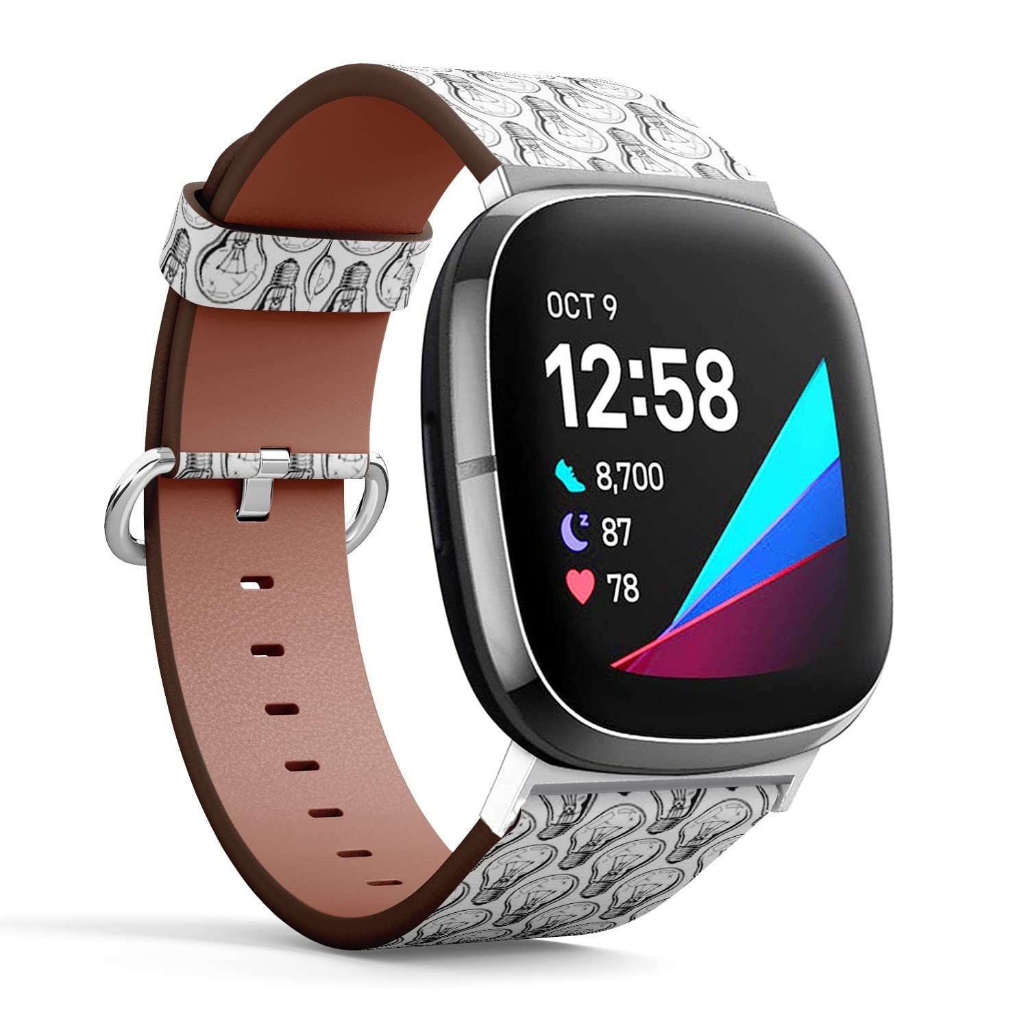 CJBROES Replacement Leather Watch Band, Compatible with Fitbit Versa 3 and Fitbit Sense of Wristband Bracelet Accessory - Incandescent-Bulbs