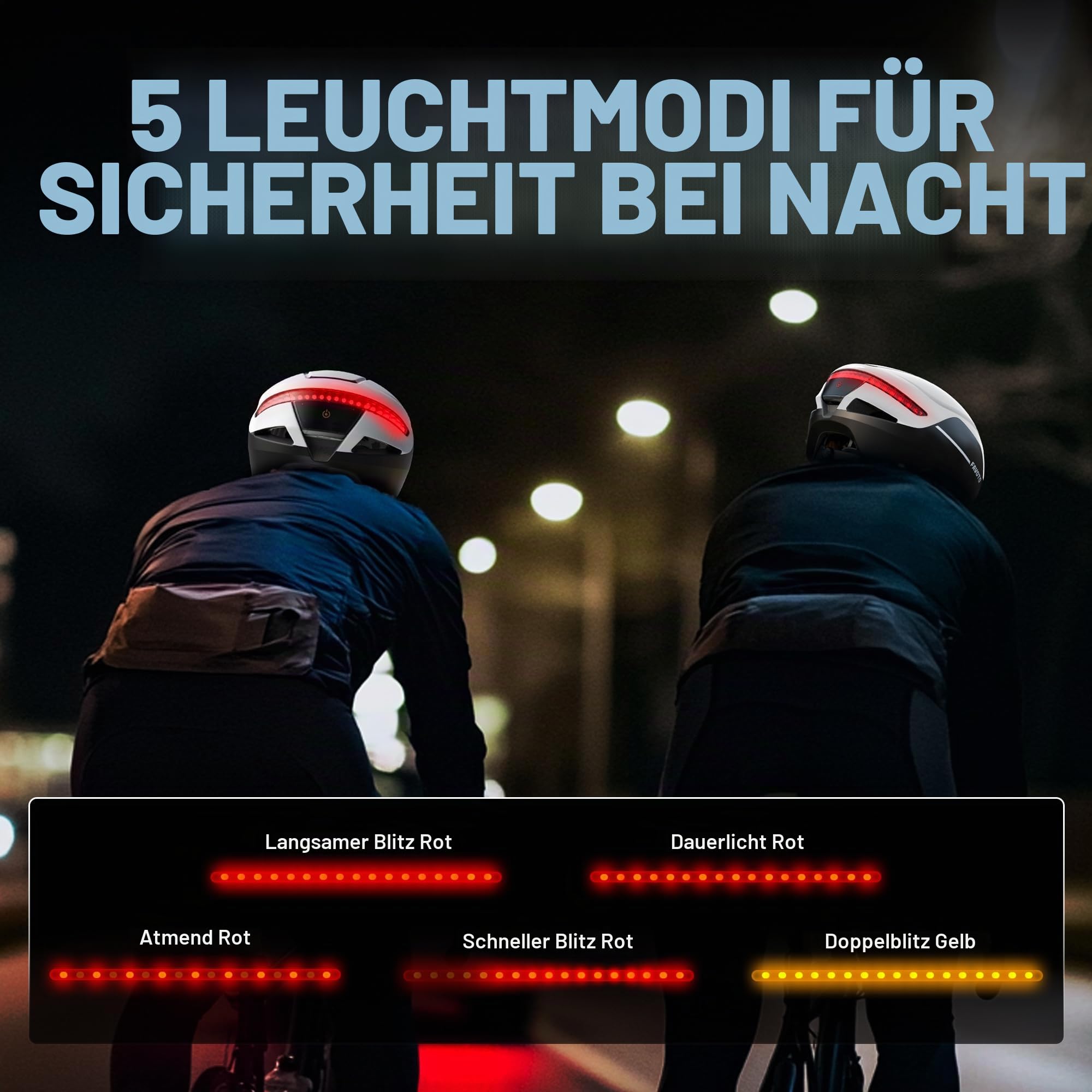 Favoto Smart Fahrradhelm mit Lichtern und Blinkern, CE-zertifizierter Fahrradhelm für Erwachsene mit Fernbedienung, 3 Rotlichtmodi: atmen, blinken, stetig