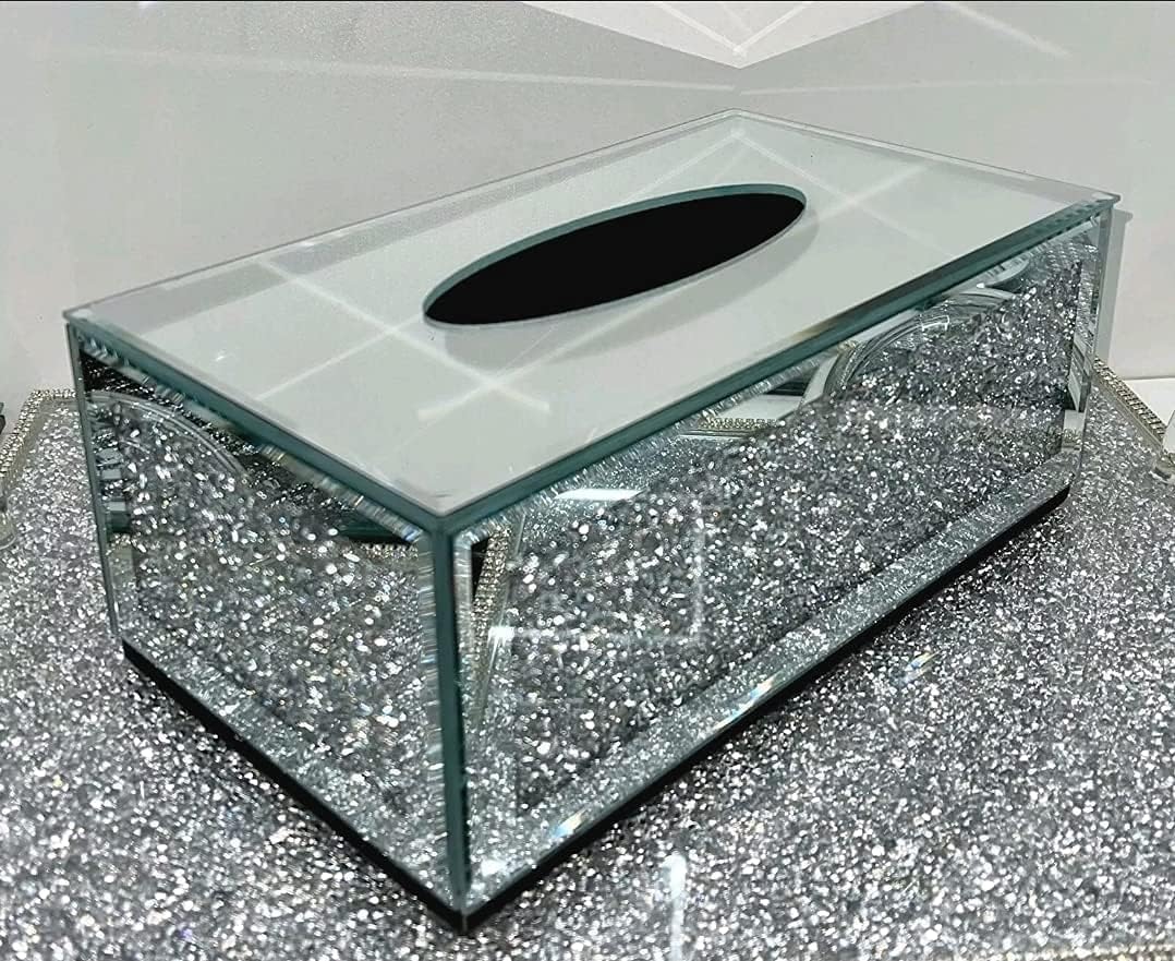 Biznest Sparkle Crystal Crushed Glam Tissue Box Holder Mirrored Diamond Diamante (Silver) from B&Q
