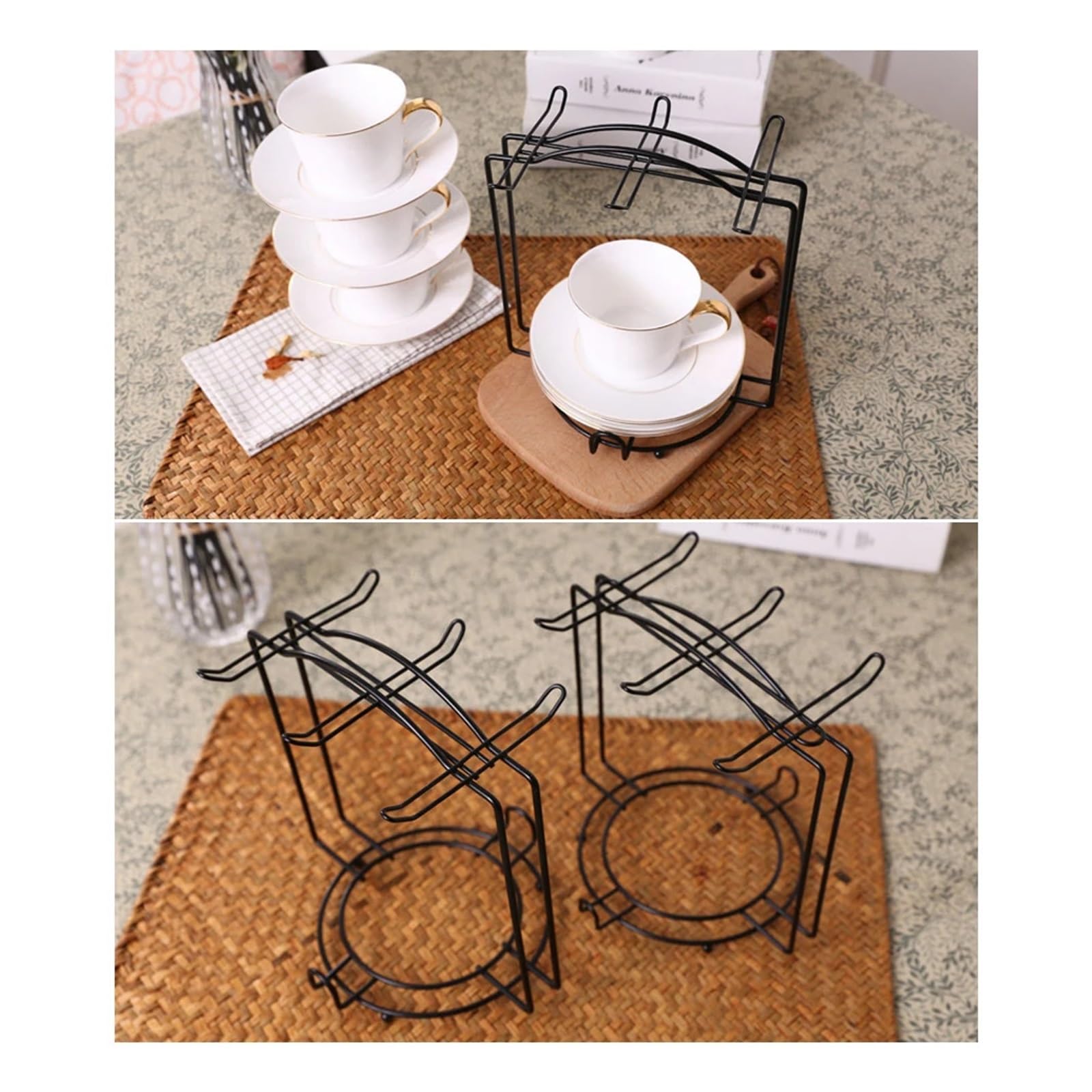 Kaffeetassenständer Tee Tasse Und Untertasse Display Rack Moderne Lagerung Rack Organizer Mit Haken Zähler Tasse Halter for Gerichte Dekor Küche becher Hängen