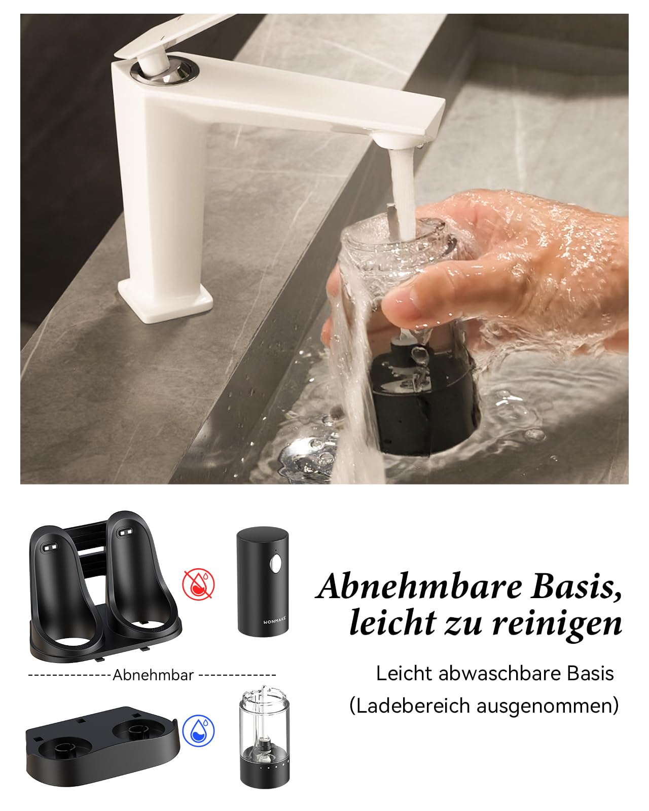 WONMAKE Ensemble moulin à sel et poivre électrique avec station de charge - Moulin à sel et à poivre électrique rechargeable - Réglage du degré de mouture à 6 niveaux - Lumière LED - Utilisation à une