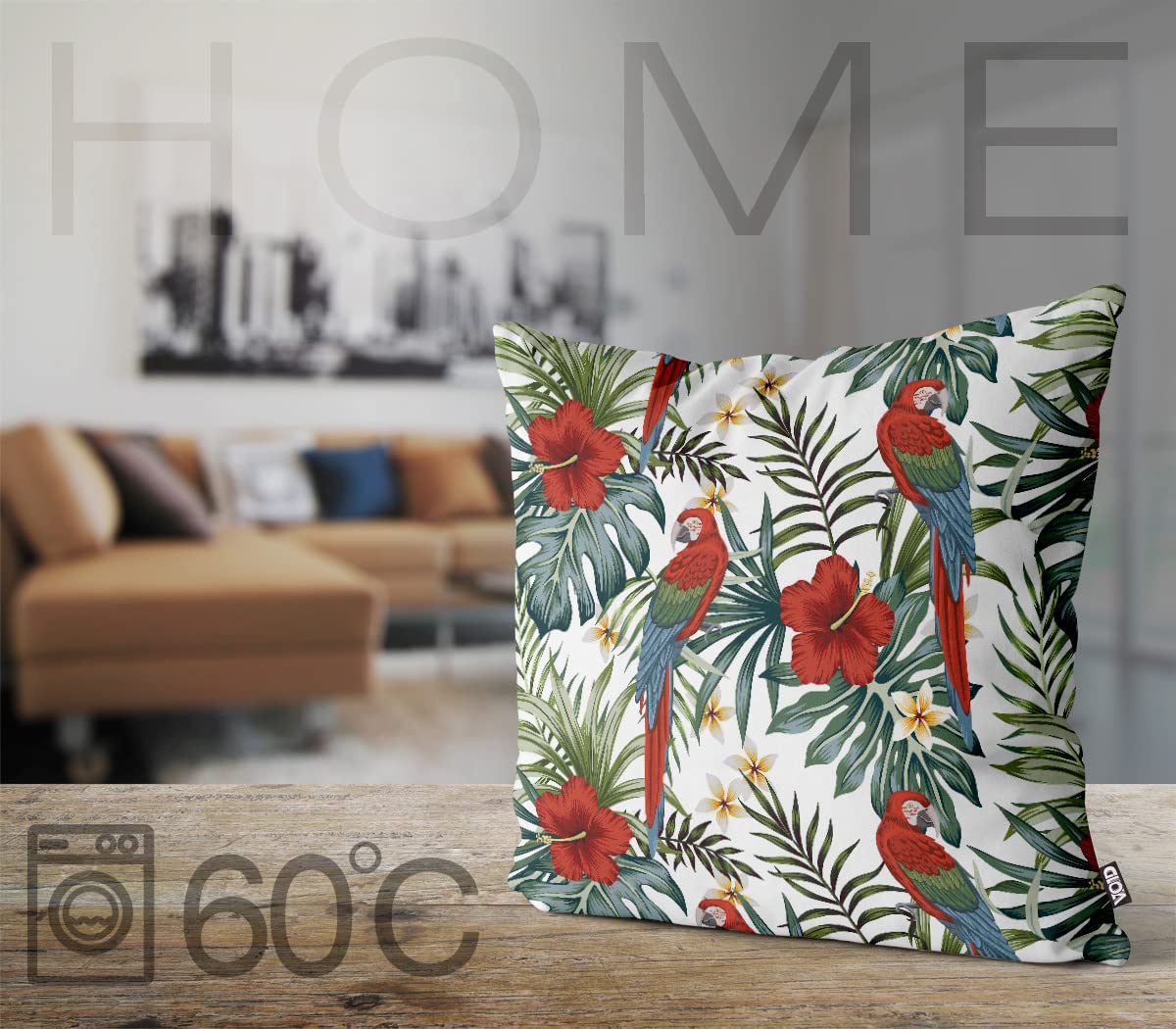 VOID Papuga Las Tropikalny Hibiskus Poszewka na poduszkę Poliester Wodoodporna Na zewnątrz Kryty Ochraniacze na zewnątrz, Rozmiar całości: 80 x 80 cm