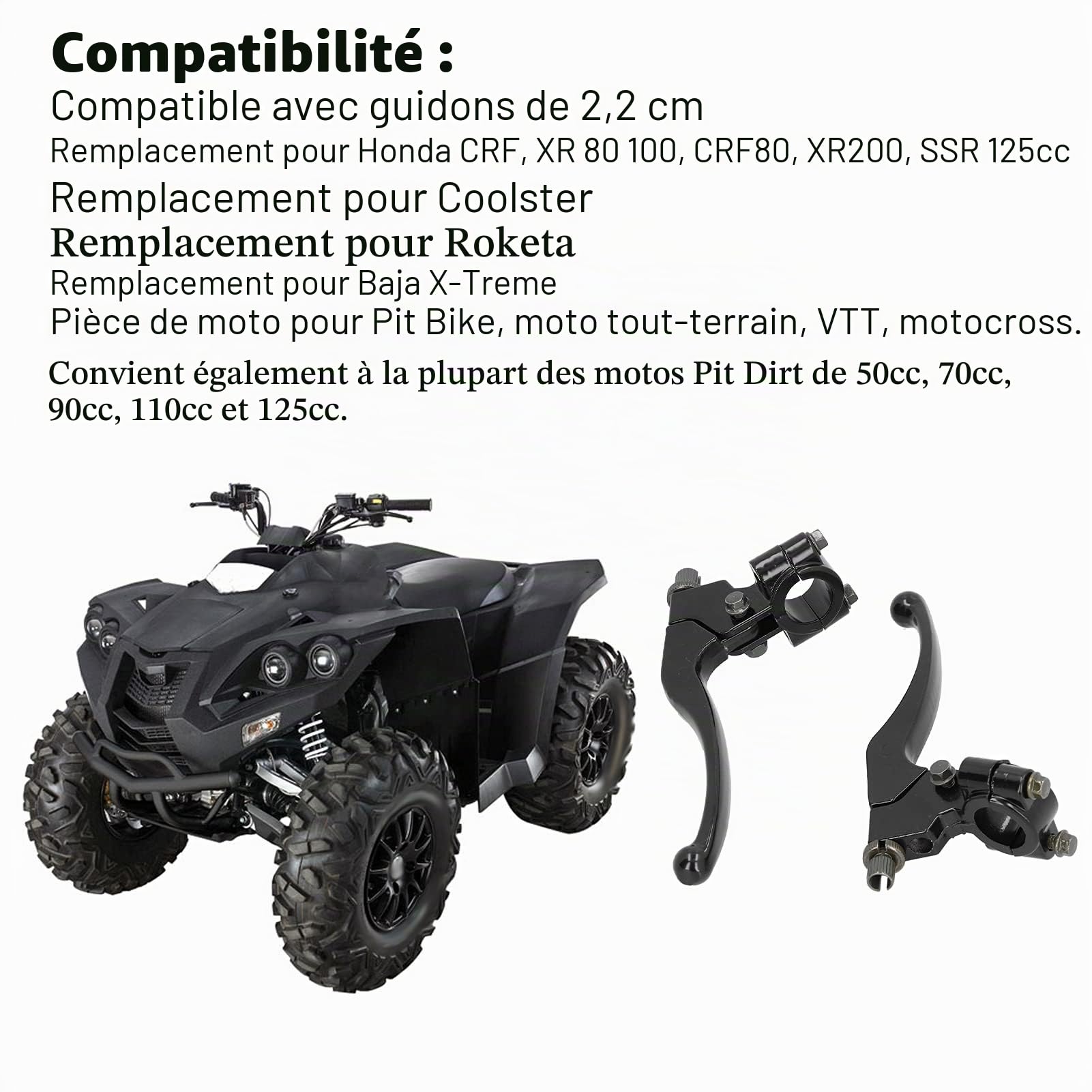 Levier d'embrayage, 7/8in Paire de poignées d'embrayage universelles pour Pit Bike Dirt Bike ATV Motocross Moto 7/8in 22mm Guidon