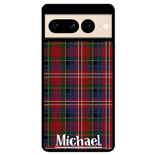 Plaid Tartan Sweater Green Blue and Red Personalized Black Rubber Phone Case Compatible With Google Pixel 7 Pixel 7 Pro Pixel 6a 6 Pro 6 5 4a 5G 4a