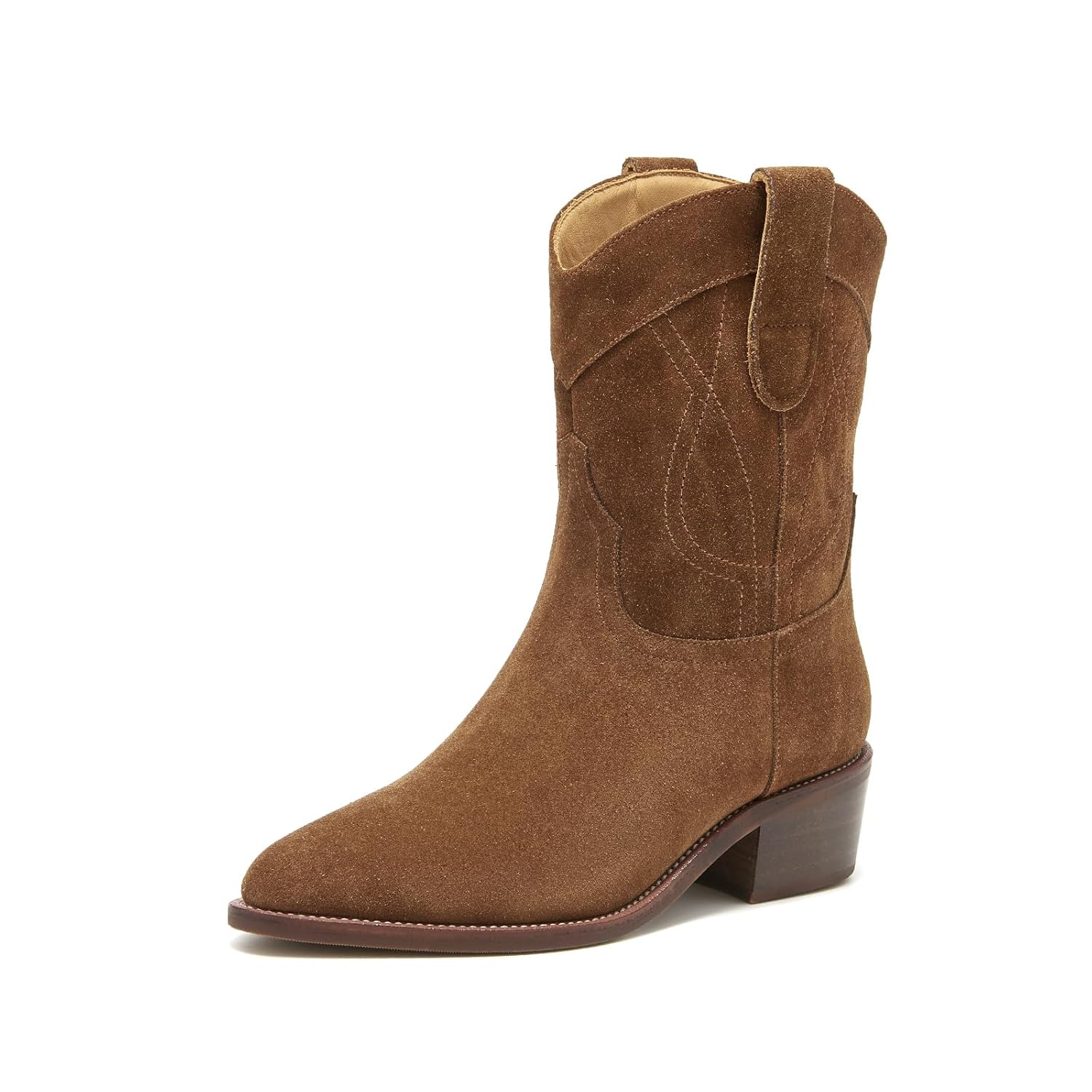 BEAU TODAY Womens Cowboy Western Boots Suede Leather Cowgirl Boots for Women Fashion Pointed Toe Chunky Block Heel