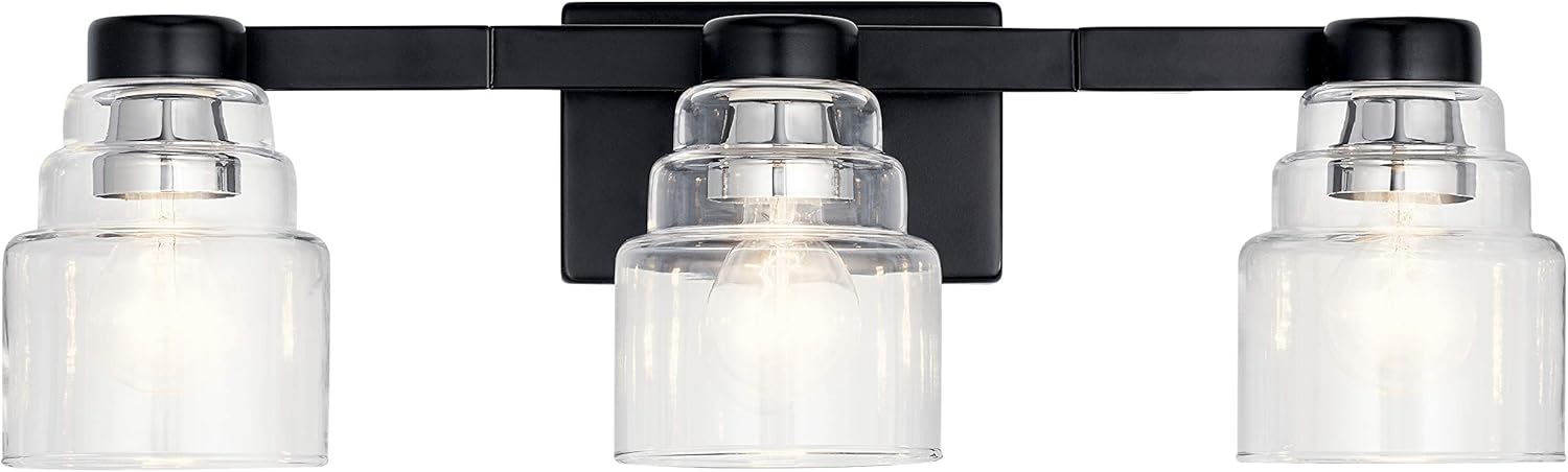 70% Off Discount Kichler Vionnet 24 3 Light Vanity Light with Clear Glass in Black Free Shipping ๐ Kichler Vionnet 24 3 Light Vanity Light with Clear Glass in Black