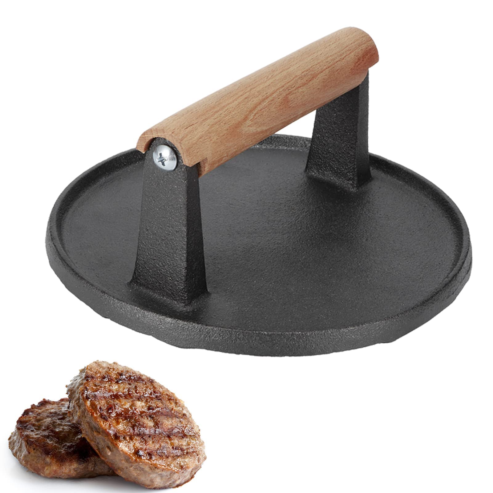 Cast Iron Grill Press, 7.1x7.1x3.1 Inch Round Bacon Press with Wooden Handle for Grill Tools BBQ Tools