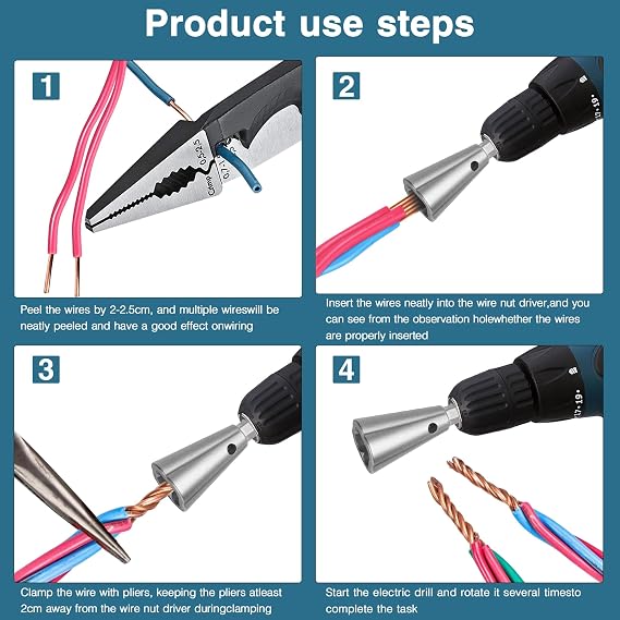 Wire Nut Twister,with 2pcs Bit Holders 1/4 Socket,Hex Shank Screwdriver Bit Holder,Wire Twisting Tool,Wire Nut Twister for Electrical Power Drill,Wire Twister for Quick Twisting Cable