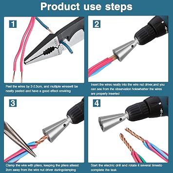Wire Nut Twister,with 2pcs Bit Holders 1/4 Socket,Hex Shank Screwdriver Bit Holder,Wire Twisting Tool,Wire Nut Twister for Electrical Power Drill,Wire Twister for Quick Twisting Cable