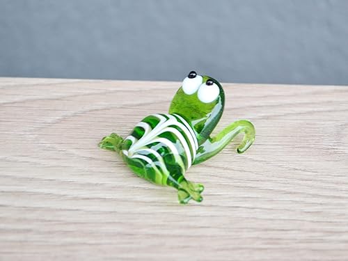 Miniatura 4 de Figura de rana de cristal verde  Miniatura soplada a mano estilo Murano  Adorno de rana coleccionable para estante, terrario o maceta  Regalo para