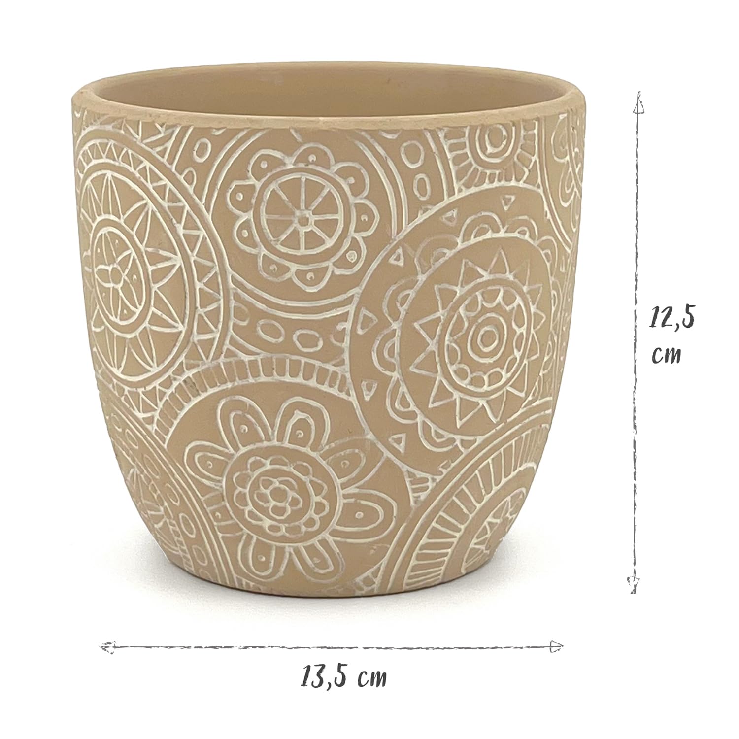 Vimin Box Beige Decorated Terracotta Pot | Diameter 13.5 cm | Indoor and Outdoor Plant Pot | Elegant Planter for Home, Garden, Balcony (1, M Beige) - Image 4