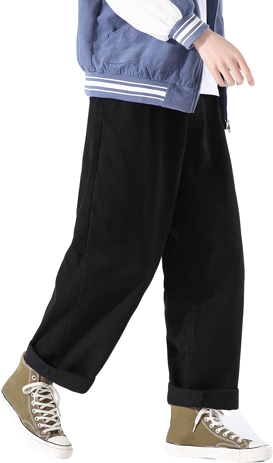 DOSLAVIDA Men's Work Jeans Casual Hip Hop Cargo Solid Color Loose Fit Straight Wide Leg Cotton Denim Pants with Zipper - Image 6